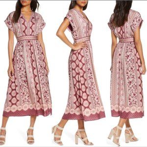 Gal Meets Glam "Liza" Midi Dress Size 18 Pink/Wine Floral